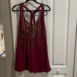 Free People Fuchsia Beaded Embellished Tank
